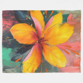Gouden Bloei – Levendige Abstracte Bloemexpressie Fleece Deken (Voorkant (Horizontaal))