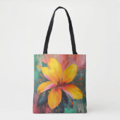 Gouden Bloei – Levendige Abstracte Bloemexpressie Tote Bag (Voorkant)