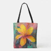Gouden Bloei – Levendige Abstracte Bloemexpressie Tote Bag (Achterkant)