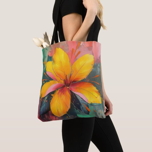 Gouden Bloei – Levendige Abstracte Bloemexpressie Tote Bag (Dichtbij)