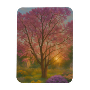 Gouden Bloei - Schilderij van Zonsondergangstuin Magneet