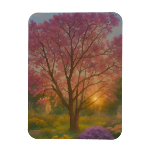Gouden Bloei - Schilderij van Zonsondergangstuin Magneet (Verticaal)