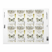 Gouden Bloei & Vlinder Bruiloft Mini Wijn Etiket (Full Sheet)