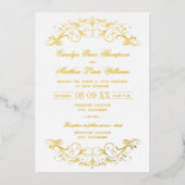  gouden bloei witte bruiloft folie uitnodiging (Voorkant)