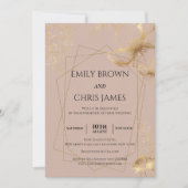 Gouden Bloeiende Bloem | Moderne Trouwceremonie Kaart (Voorkant)