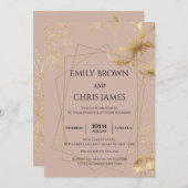 Gouden Bloeiende Bloem | Moderne Trouwceremonie Kaart (Voorkant / Achterkant)