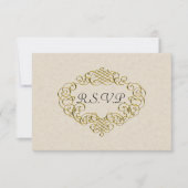 Gouden Bloeiende Bruiloft Crest Beige Bruiloft RSV RSVP Kaartje (Voorkant)