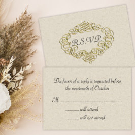 Gouden Bloeiende Bruiloft Crest Beige Bruiloft RSV RSVP Kaartje