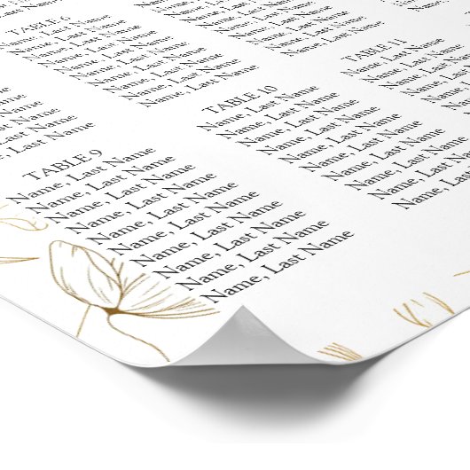 Gouden Bloem 12 Tafels Stoelen Plattegrond Poster  (Hoek)