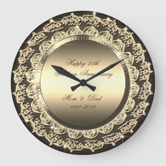 Gouden bloem 25e trouwdag grote klok (Voorkant)
