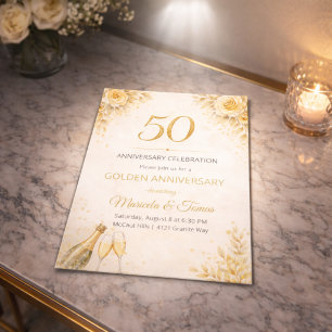 Gouden Bloem 50e Verjaardagsuitnodiging Kaart