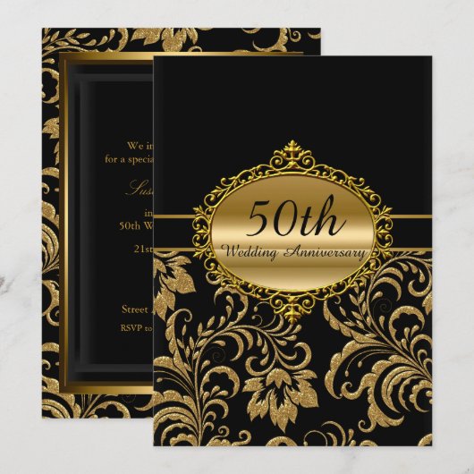 Gouden bloem 50ste huwelijksjubileum uitnodiging (Voorkant / Achterkant)