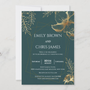 Gouden bloem bloei   Moderne trouwceremonie Kaart