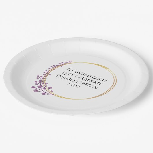 Gouden Bloem Bloemen Verjaardagsfeest Papieren Bordje (Gekanteld)