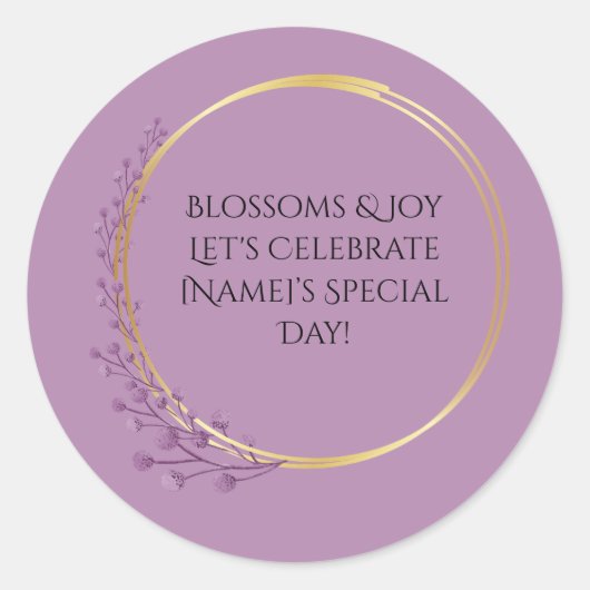 Gouden Bloem Bloemen Verjaardagsfeest Ronde Sticker (Voorkant)