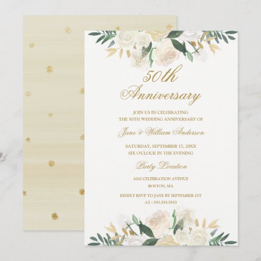 Gouden bloem botanische 50ste huwelijksverjaardag kaart (Voorkant / Achterkant)