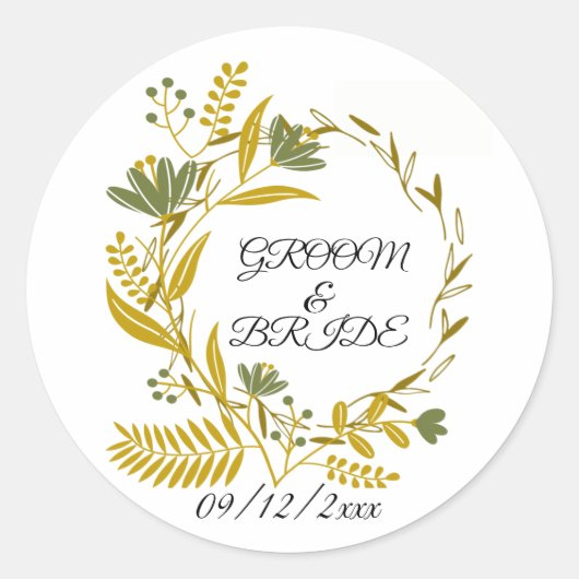 Gouden bloem bruidegom & bruid Dank je Ronde Sticker (Voorkant)