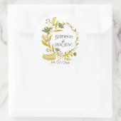 Gouden bloem bruidegom & bruid Dank je Ronde Sticker (Tas)