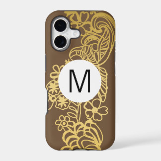 gouden bloem bruin patroon monogram