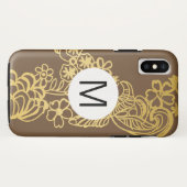gouden bloem bruin patroon monogram Case-Mate iPhone case (Achterkant (horizontaal))