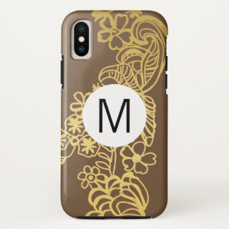 gouden bloem bruin patroon monogram Case-Mate iPhone case