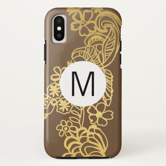 gouden bloem bruin patroon monogram Case-Mate iPhone case (Achterkant)