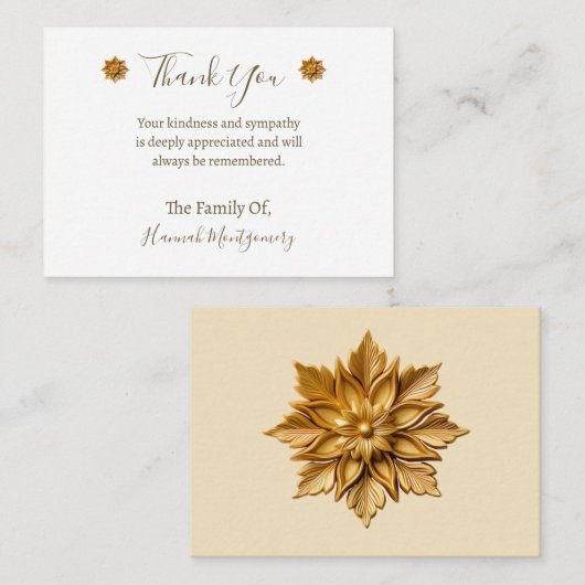Gouden Bloem Decor Sympathie Dank u kaart Notitiekaartje (Voorkant / Achterkant)