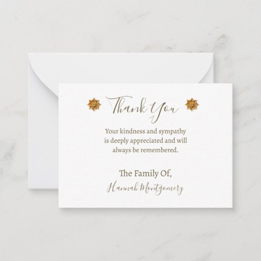 Gouden Bloem Decor Sympathie Dank u kaart Notitiekaartje (Voorkant)