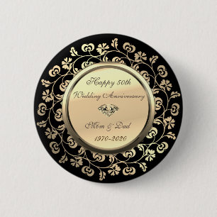 Gouden Bloem Diamant 50ste Trouwdag Jubileum Ronde Button 5,7 Cm