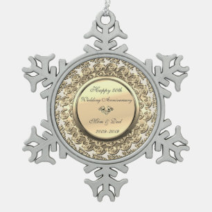 Gouden Bloem Diamant 50ste Trouwdag Jubileum Tin Sneeuwvlok Ornament