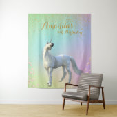 Gouden Bloem Eenhoorn Verjaardag Achtergrond Foto  Wandkleed (In situ)