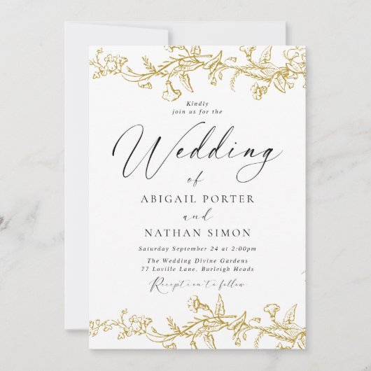  gouden bloem elegante bruiloft kaart (Voorkant)