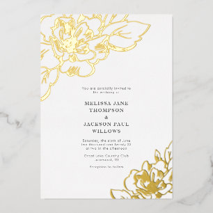 Gouden bloem elegante trouwontwerp  folie uitnodiging