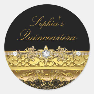 Gouden Bloem- en Kant Quinceanera Sticker