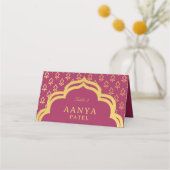 Gouden Bloem en Mundap Arch Bruiloft Escort Naam Plaatskaartje (Voorkant)