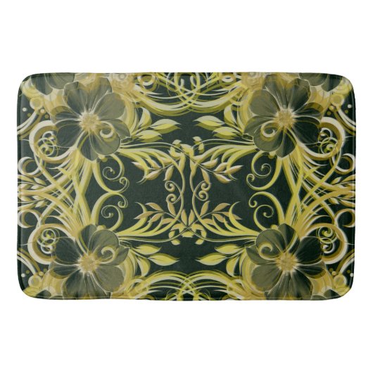 gouden bloem, fantasie, elegant, patroon, subtiel, badmat (Voorkant)