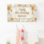 Gouden Bloem Gelukkig 90e Verjaardag Spandoek (Insitu)