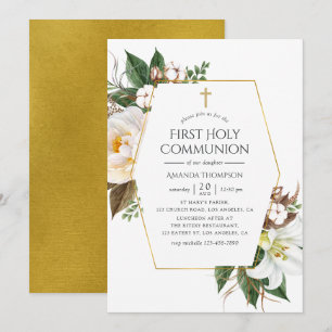 Gouden Bloem Geometrische Eerste Heilige Communie Kaart