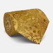 Gouden Bloem Glanzende Metallic Look Heren Das (Opgerold)