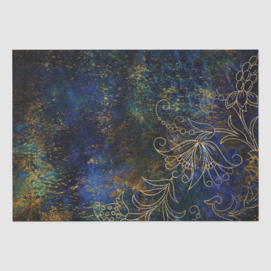 Gouden Bloem Grunge Damast Tissuepapier (Voorkant)