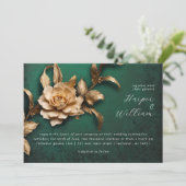 Gouden bloem horizontale bruiloft uitnodiging (Staand voorkant)