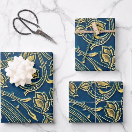 Gouden Bloem Inpakpapier Plat Vellen Set van 3
