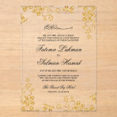 Gouden Bloem Islamitische Moslim Bruiloft Acryl Uitnodigingen (Voorkant)