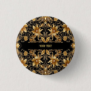Gouden Bloem Knop Ronde Button 3,2 Cm