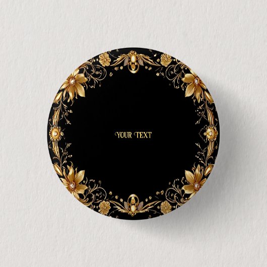 Gouden Bloem Knop Ronde Button 3,2 Cm (Voorkant)