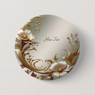 Gouden Bloem Knop Ronde Button 5,7 Cm
