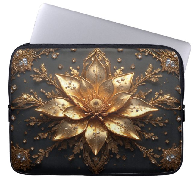 ✨ Gouden Bloem Laptop Hoes Luxe Tech Cadeau (Voorkant)