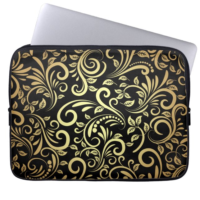 gouden bloem laptop sleeve (Voorkant)