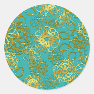 Gouden Bloem Mandala's Trouw Bruidsfeest Party Ronde Sticker