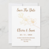 Gouden Bloem Minimal Wit Save the Date Uitnodiging (Voorkant)